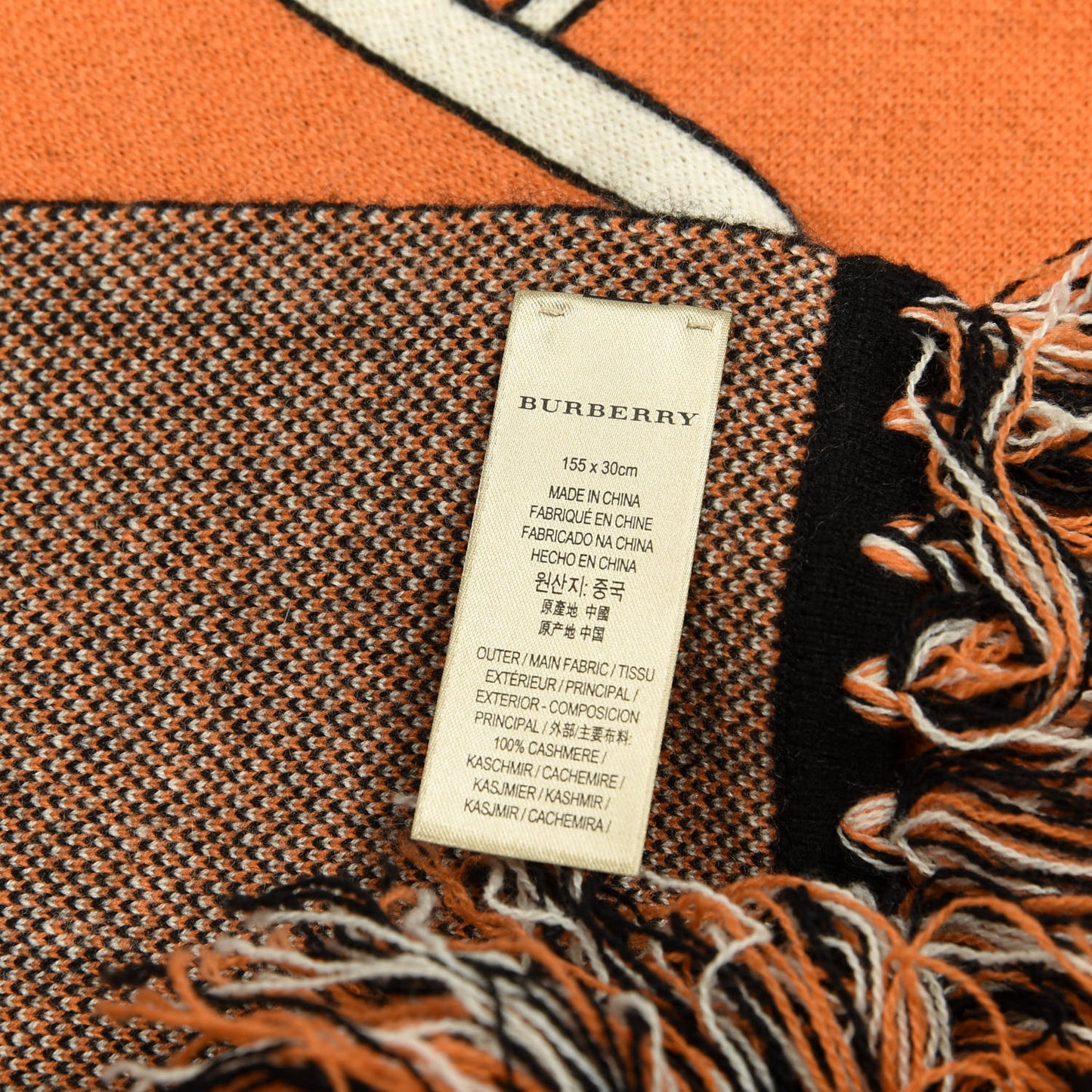 Cashmere Jacquard Logo Football Knit Scarf Black Orange
