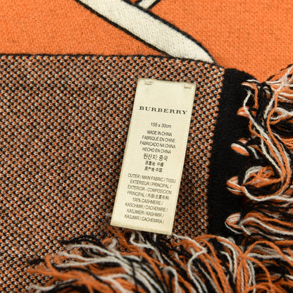 Burberry Cashmere Jacquard Logo Football Knit Scarf Black Orange 4 of 4