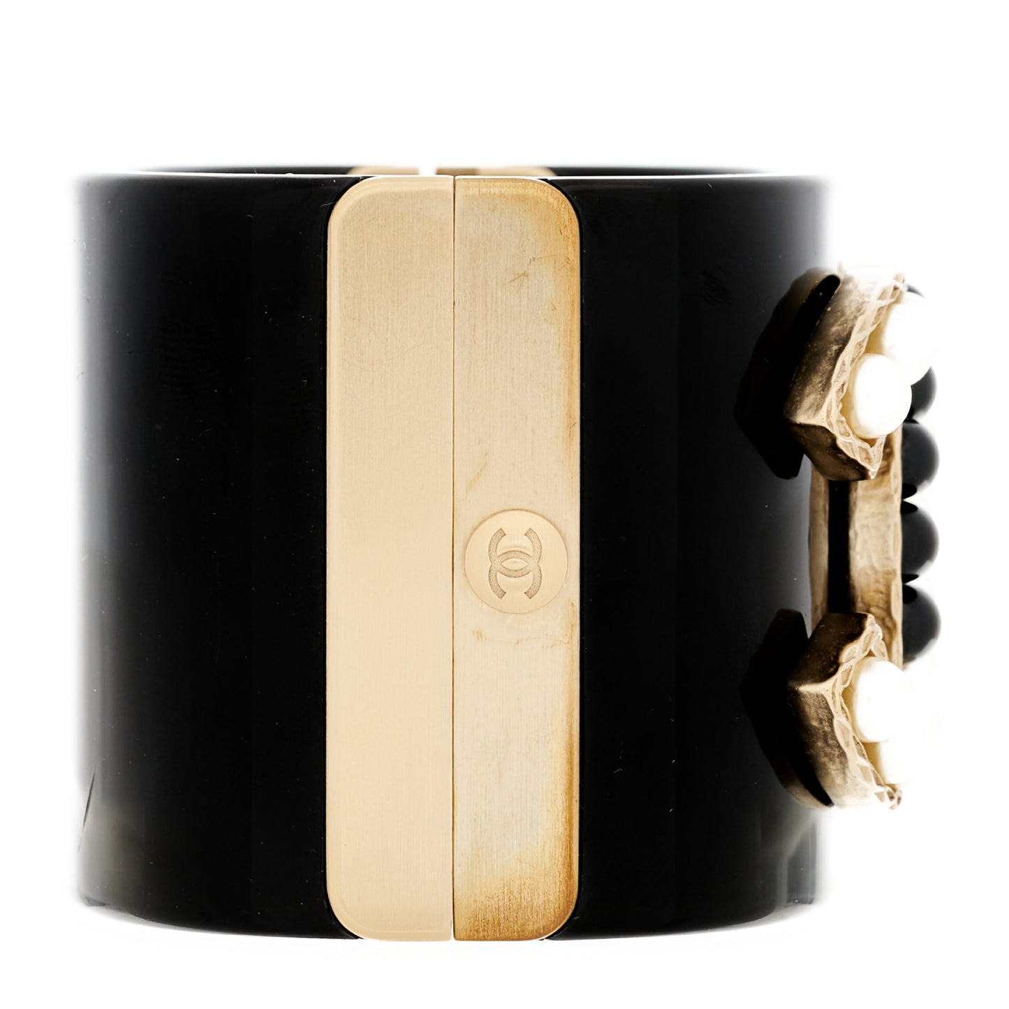 Resin Pearl CC Cuff Bracelet Black