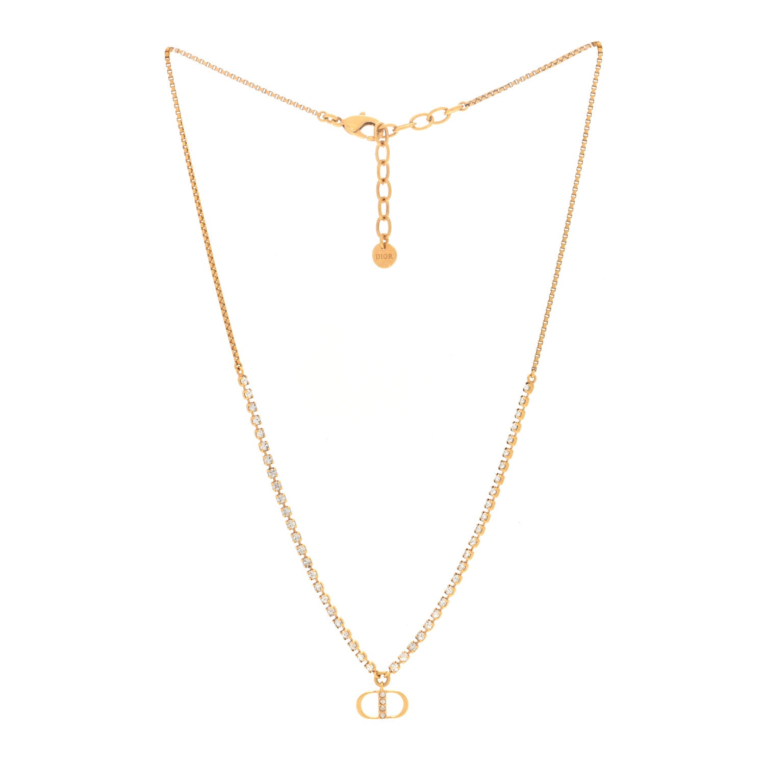 Christian Dior Metal Crystal Petite CD Necklace Gold 2 of 5