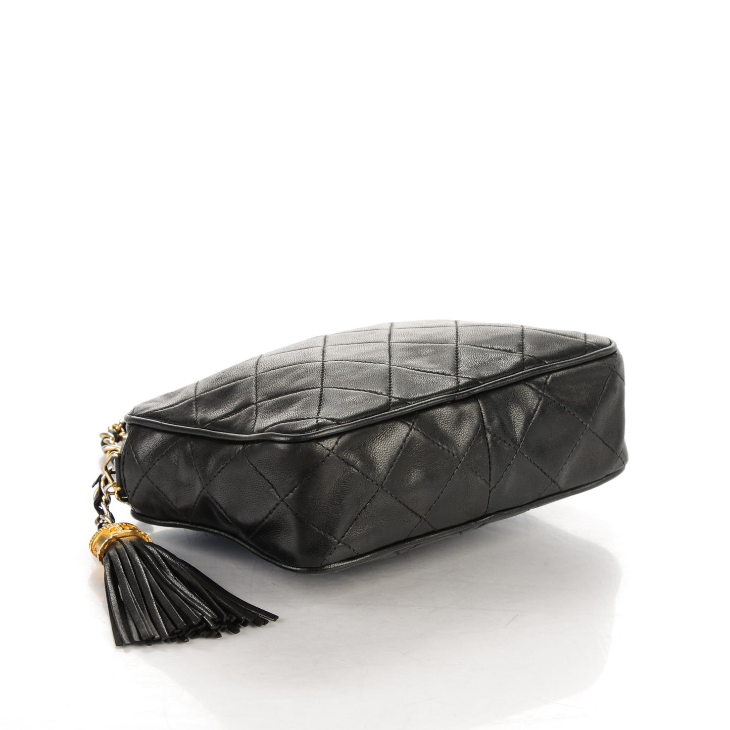 Lambskin Quilted Tassel Camera Case Black