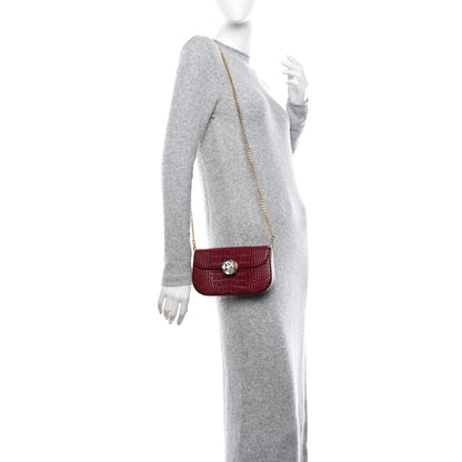 Miu Miu Calfskin Crystal Crocodile Embossed Saint Cocco Wallet On Chain Rubino 2 of 10