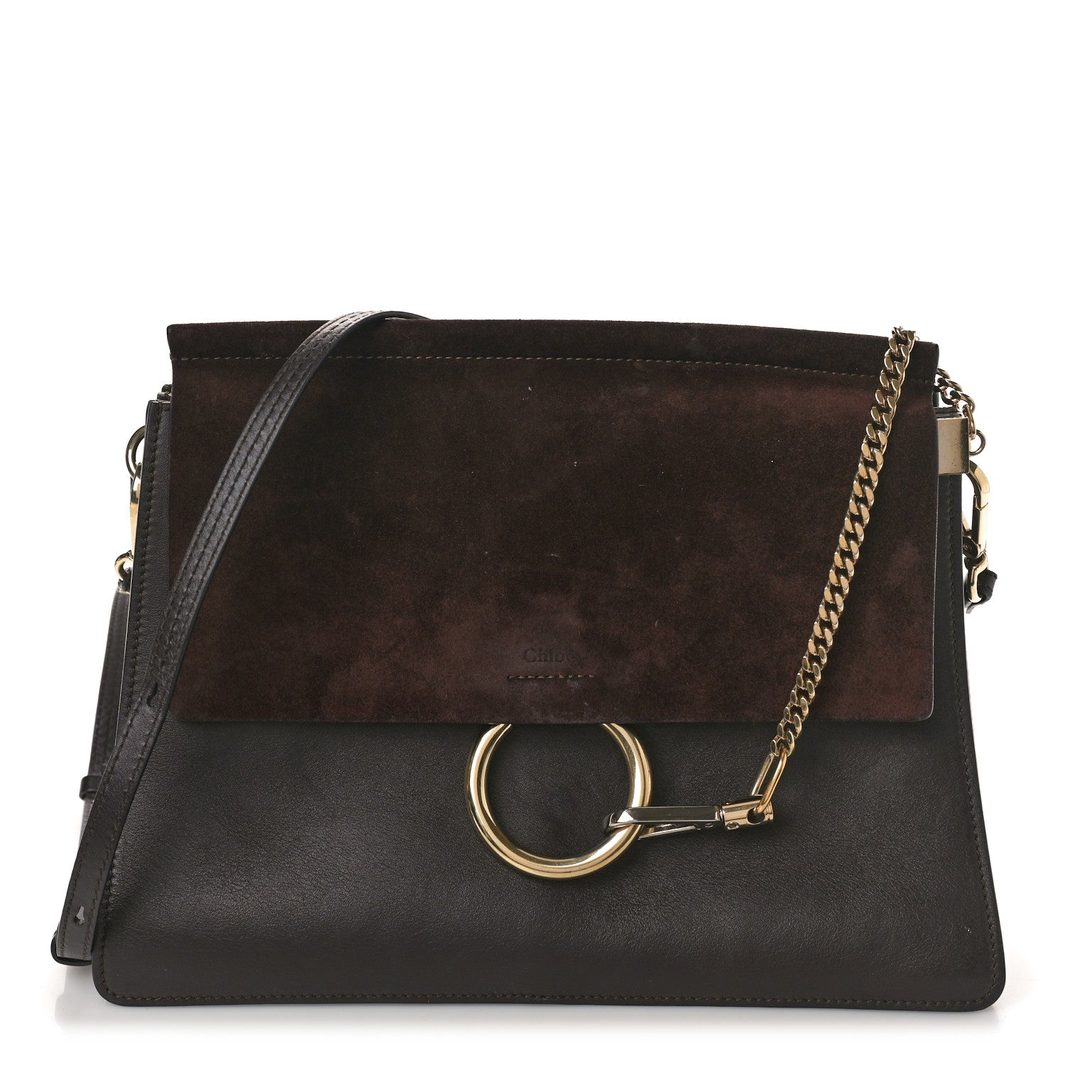 Chloe Calfskin Suede Medium Faye Shoulder Bag Carbon Brown 1 of 11