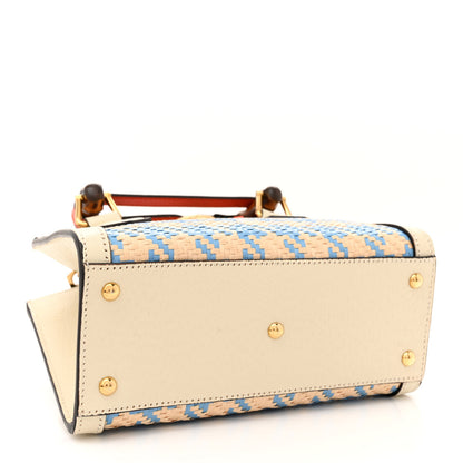 Gucci Raffia Textured Dollar Calfskin Web Houndstooth Mini Diana Tote Bag Light Blue Natural Deep Orange 4 of 11