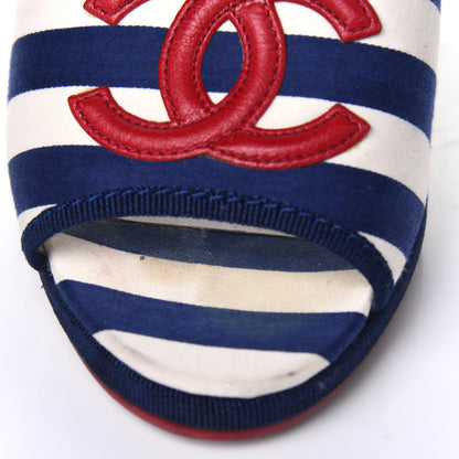 Chanel Canvas Striped Wedge Sandals 36 Red Navy Blue 12 of 13