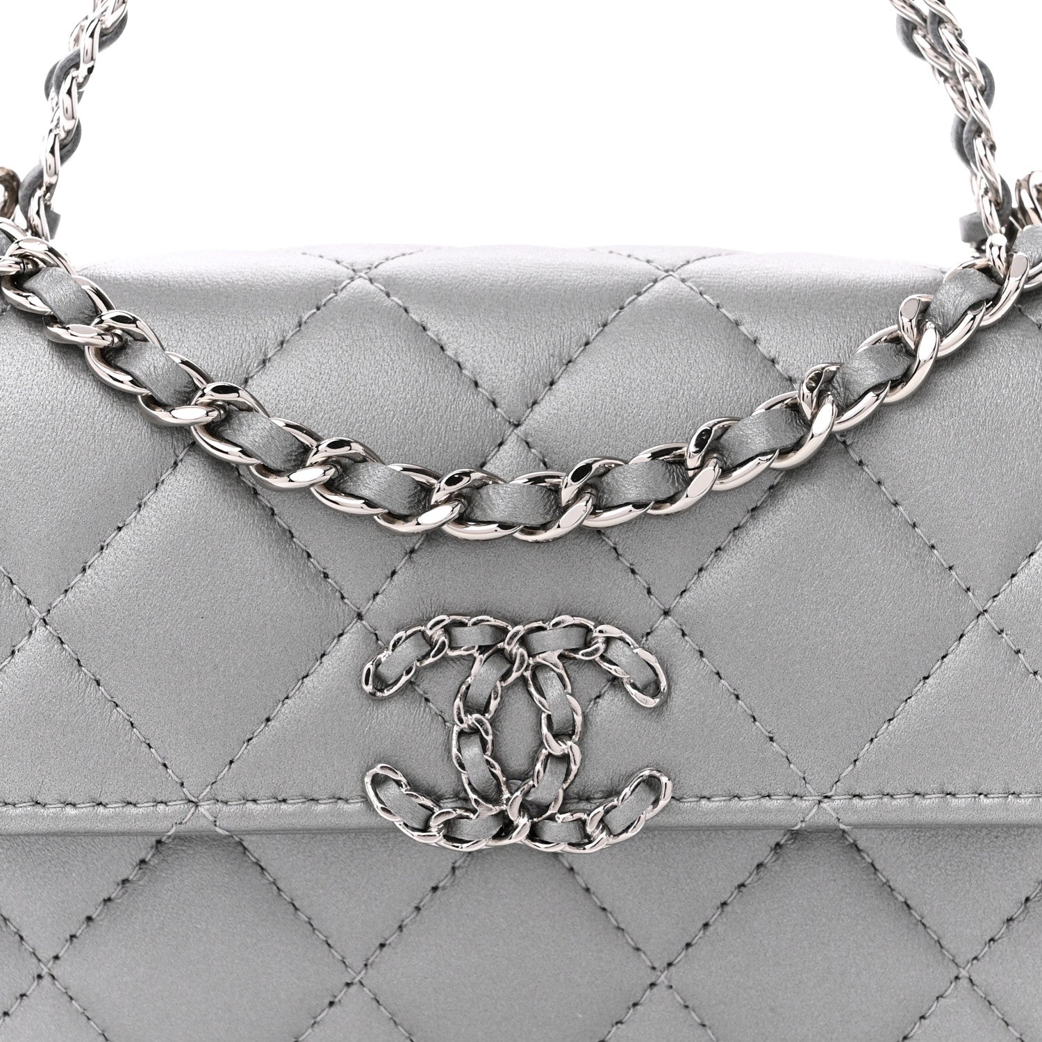 Chanel Lambskin Quilted Chain Top Handle Phone Holder With Chain Silver 8 of 11