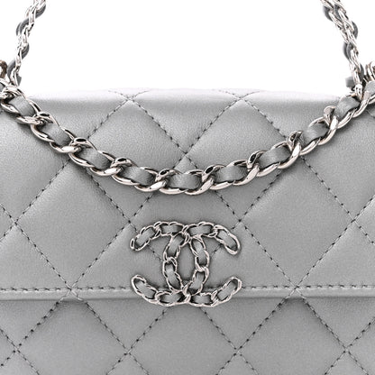Chanel Lambskin Quilted Chain Top Handle Phone Holder With Chain Silver 8 of 11