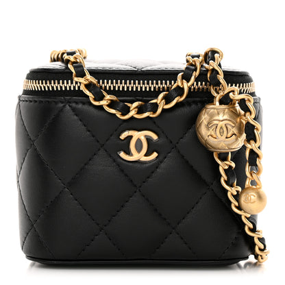 Chanel Lambskin Quilted Mini Pearl Crush Vanity Case With Chain Black 1 of 12