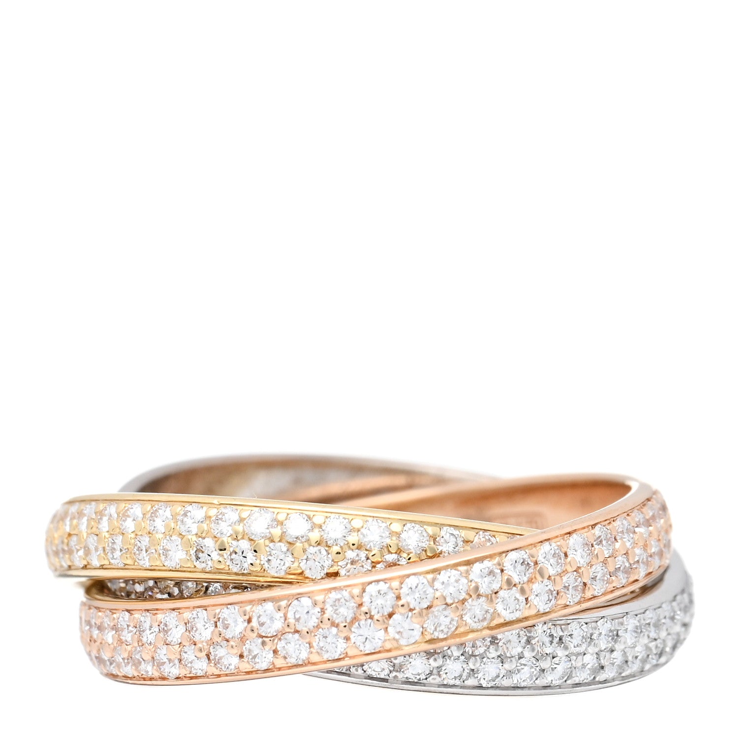 Cartier 18K White Yellow Pink Gold Diamond Small Trinity Full Paved Ring 50 5.25 3 of 5