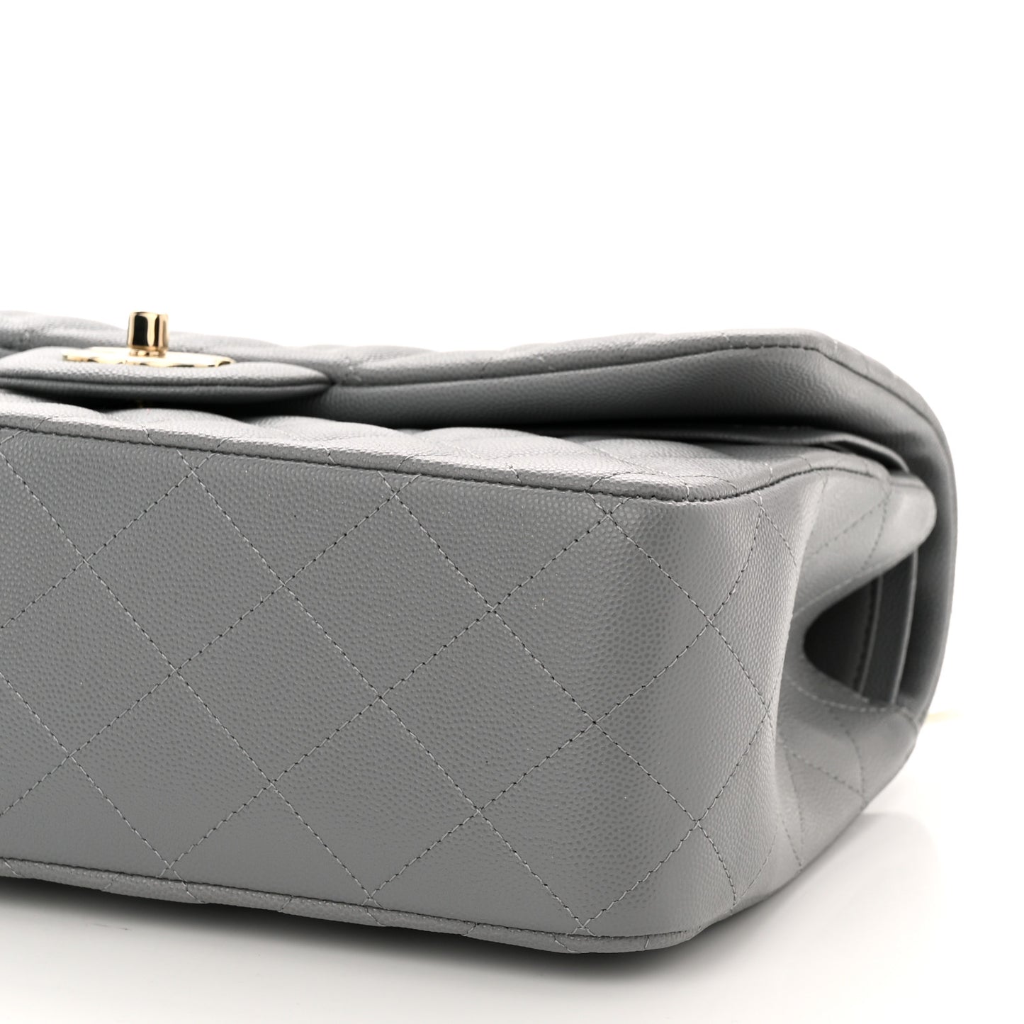 Caviar Quilted Jumbo Double Flap Grey