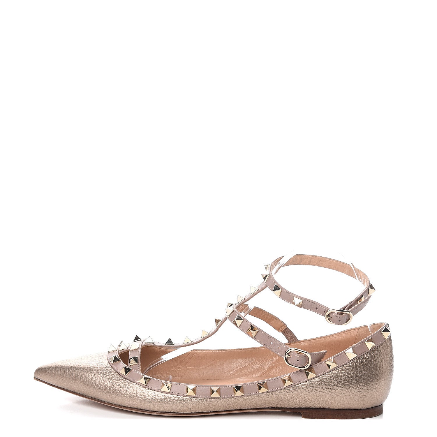 Valentino Garavani Metallic Pebbled Calfskin Rockstud Cage Ballerina Flats 41.5 Sasso Poudre 1 of 9