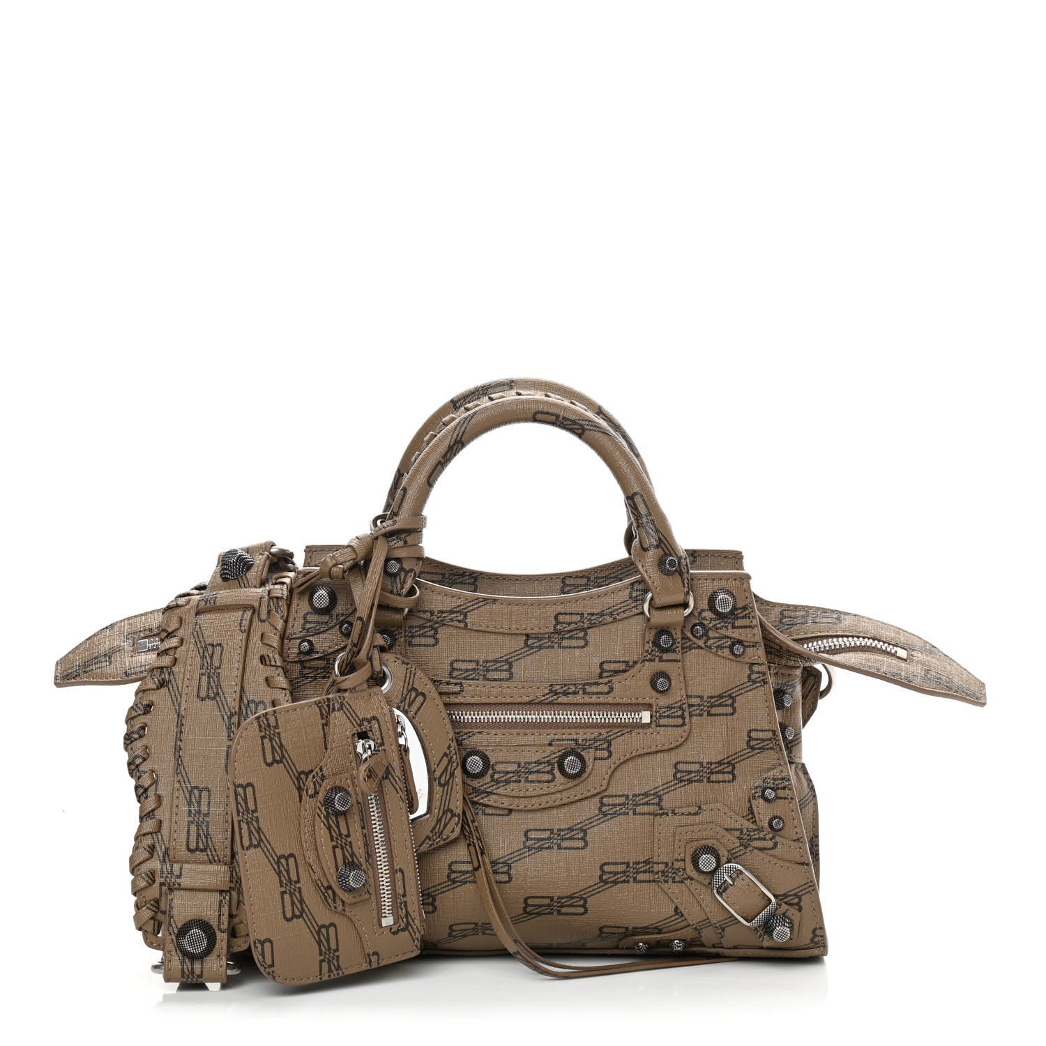 Balenciaga Coated Canvas BB Monogram Neo Cagole Handbag XS Beige Brown 1 of 10