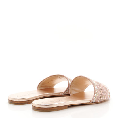 Christian Dior Canvas Crystal Embroidered Dway Slide Sandals 38 Rose Des Vents 4 of 9
