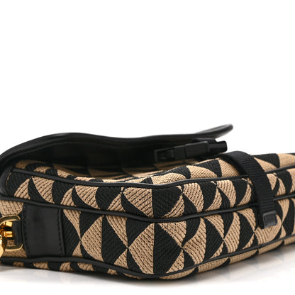 Prada Jacquard Saffiano Triangolo Symbole Embroidered Pocket Single Snap Buckle Messenger Flap Bag  Black Corda 9 of 10