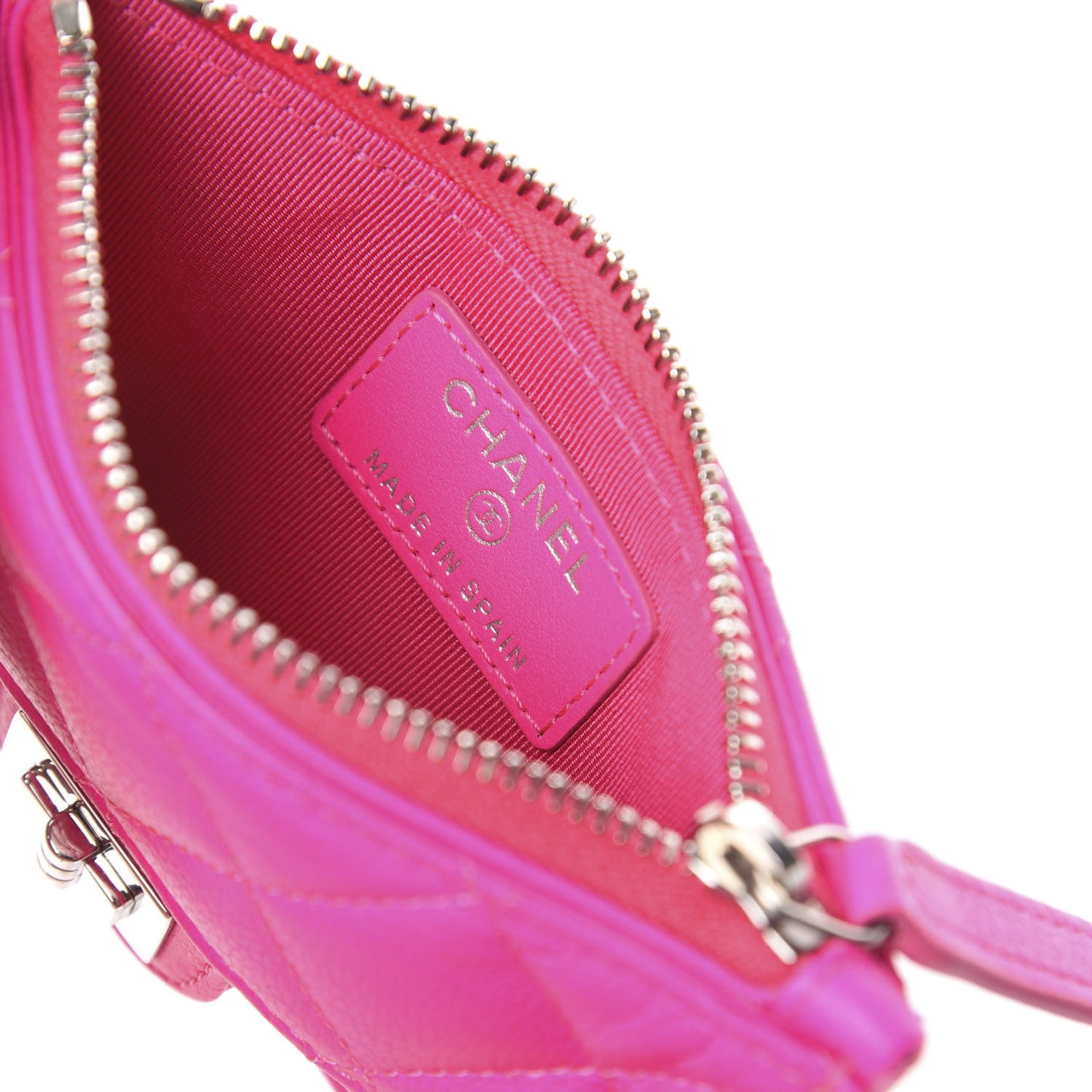 Goatskin Quilted Reissue Flap Zip Card Holder Pink