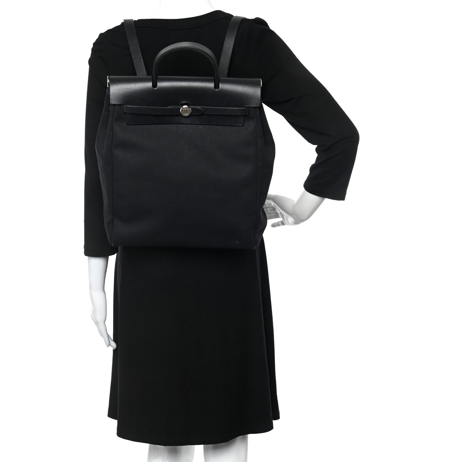 Hermes Toile Vache Calfskin Herbag 30 PM Backpack Black 2 of 11