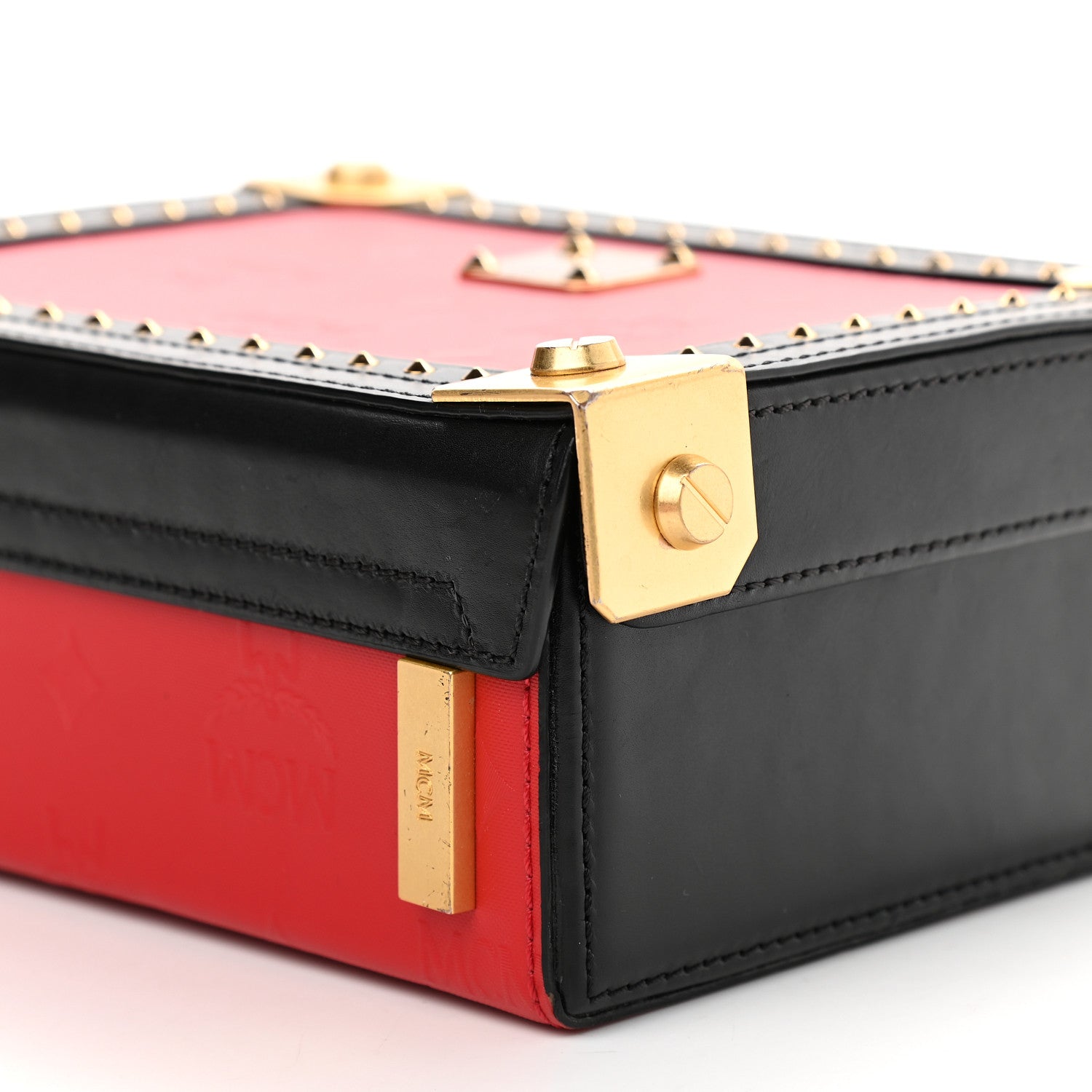 MCM Calfskin Studded Outline Shoulder Bag Red 9 of 9