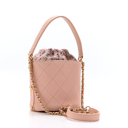 Chanel Calfskin Tweed Small CC Chain Bucket Drawstring Bag Light Pink 3 of 10