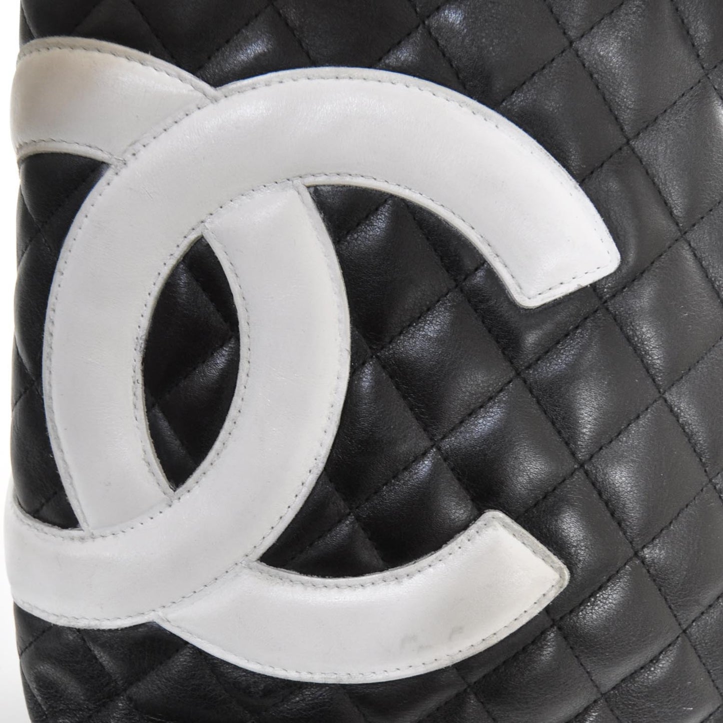 Calfskin Quilted Medium Cambon Tote Black White