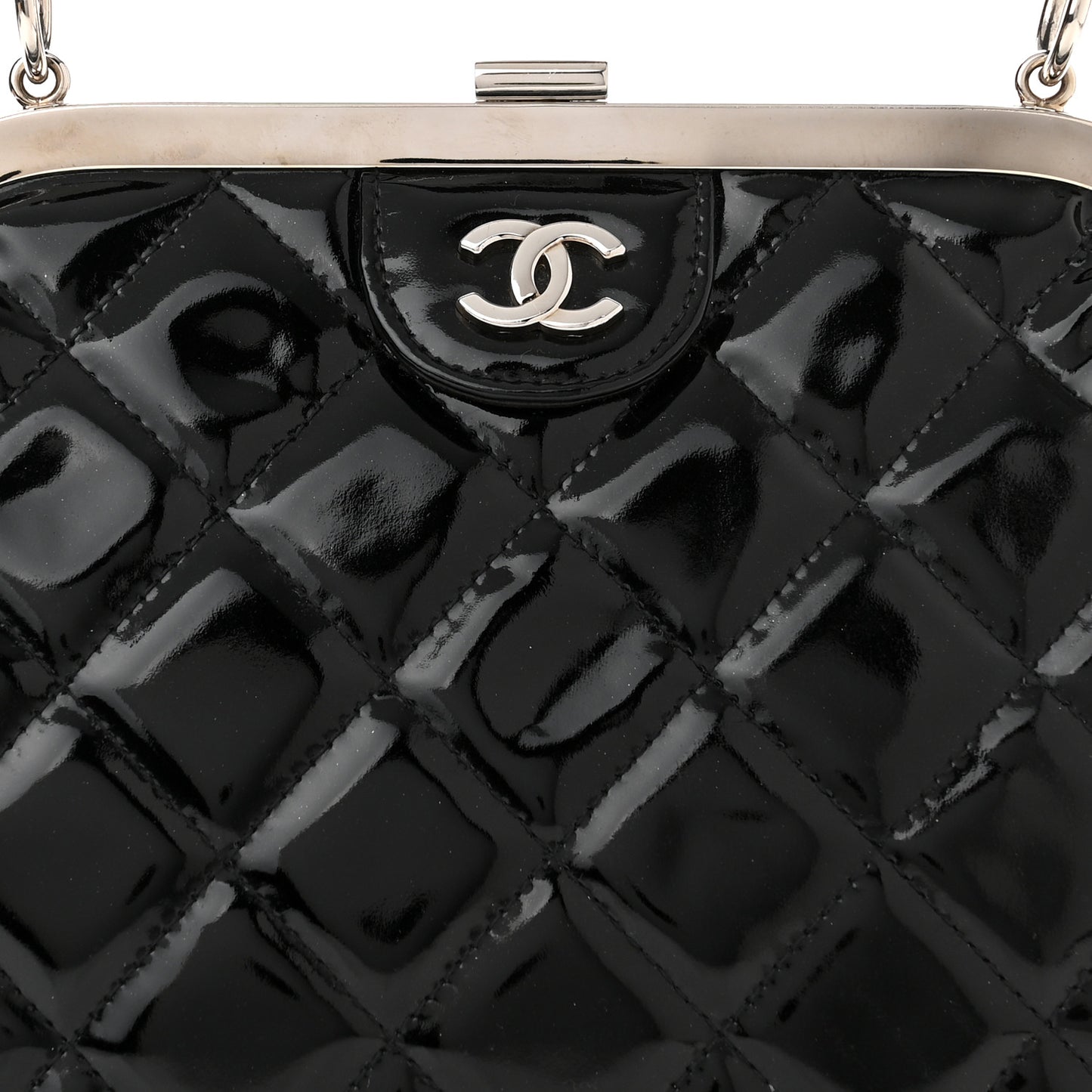 Patent Quilted Kisslock Frame Bag Black