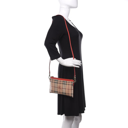 Burberry Haymarket Check Small Peyton Crossbody Clutch Bag Red 2 of 12