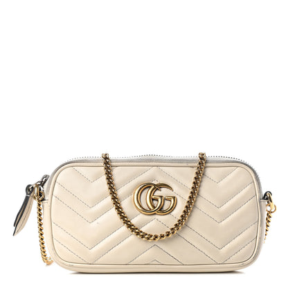 Gucci Calfskin Matelasse Mini GG Marmont Chain Crossbody Bag White 1 of 10