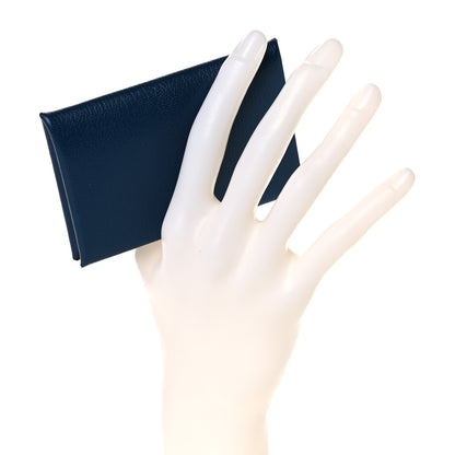 Hermes Chevre Mysore Calvi Card Case Deep Blue 2 of 7