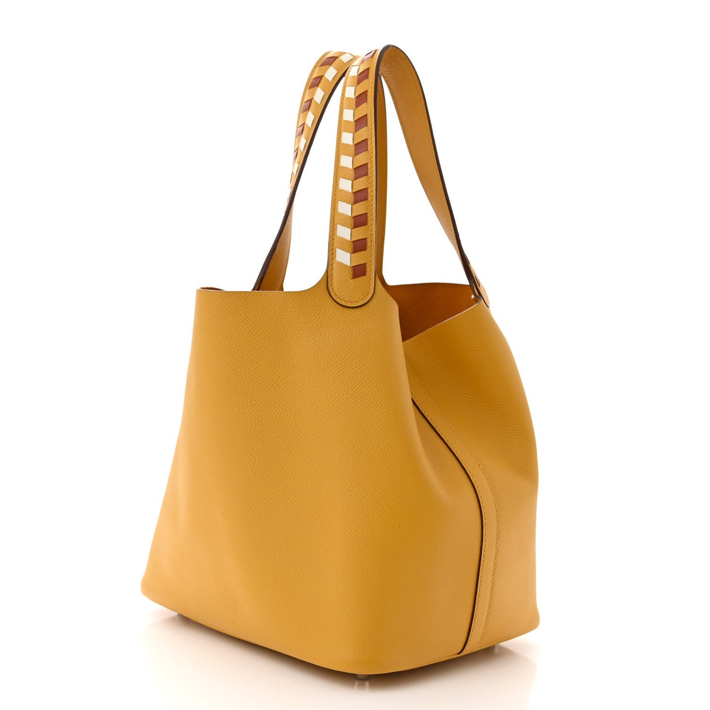 Epsom Tressage De Cuir Picotin Lock 22 MM Jaune Ambre Brique White