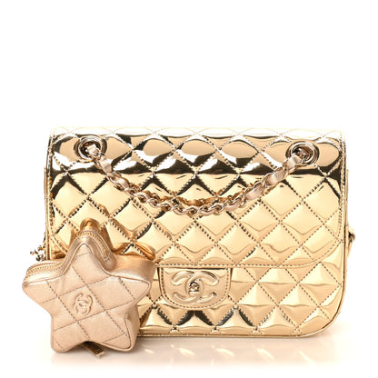 Chanel Mirror Calfskin Metallic Calfskin Medium Hollywood Boulevard Flap With Star Coin Purse Light Gold 1 of 11