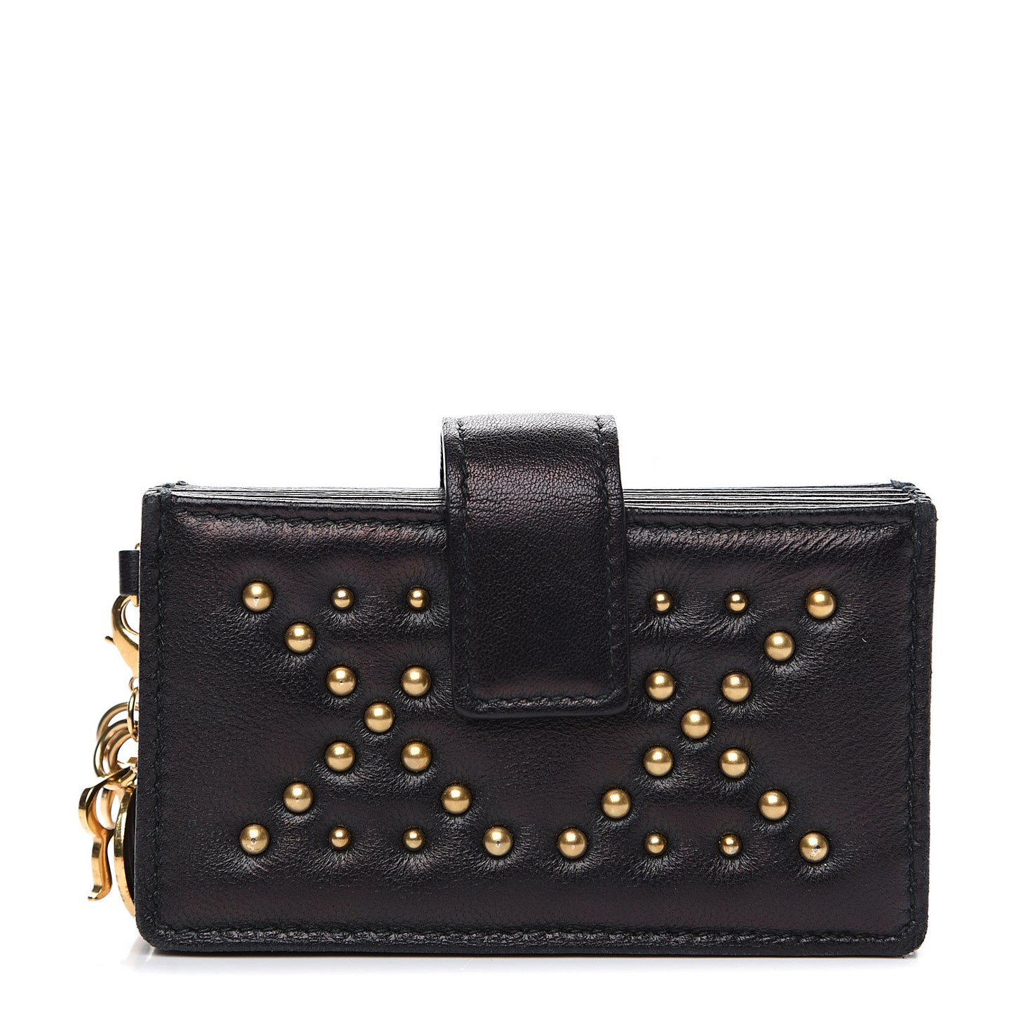 Lambskin Studded Cannage Lady Dior 5-Gusset Card Holder Black