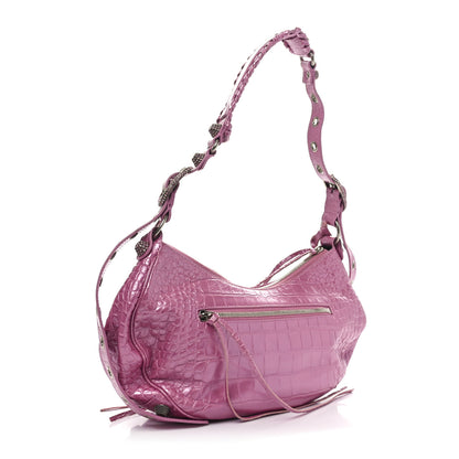 Balenciaga Metallic Extra Supple Calfskin Crystal Crocodile Embossed Small Le Cagole Shoulder Bag Pink 4 of 11