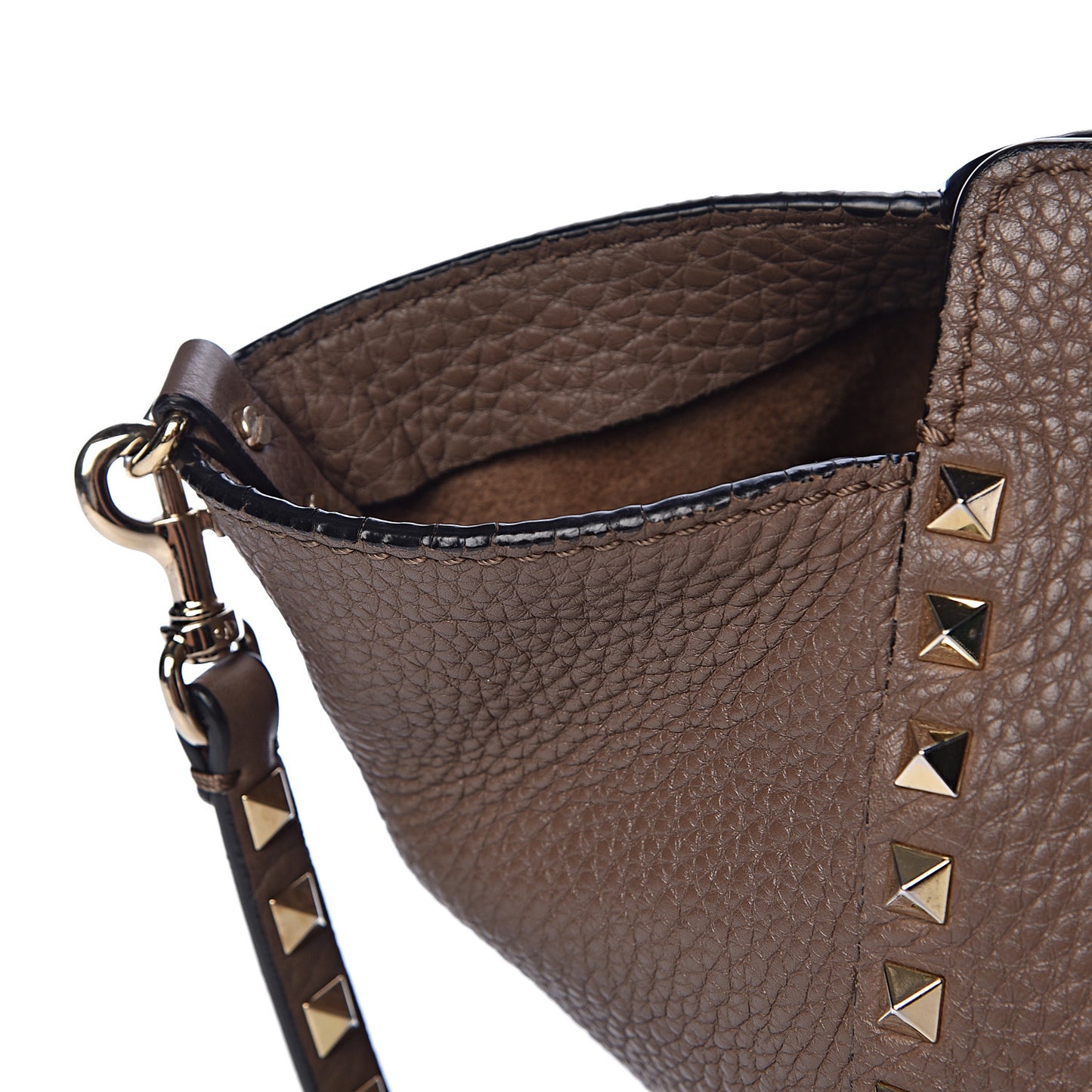 Pebbled Calfskin Medium Rockstud Tote Brown