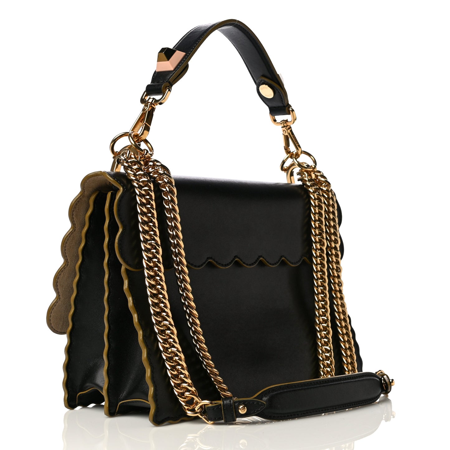 Vitello Liberty Scalloped Studded Kan I Shoulder Bag Black