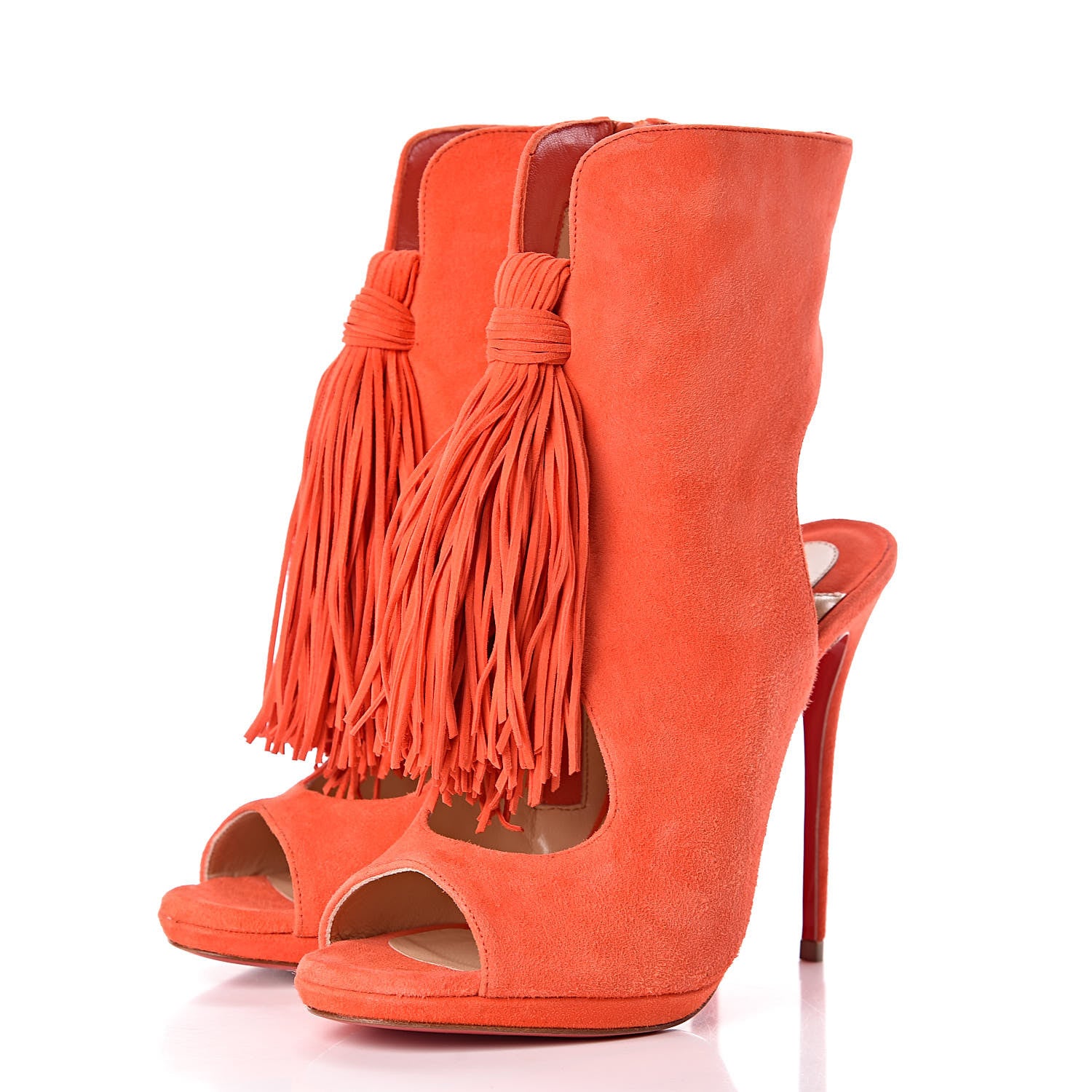 Christian Louboutin Suede Fringe Otoka 120 Booties 35.5 Capucine 3 of 9