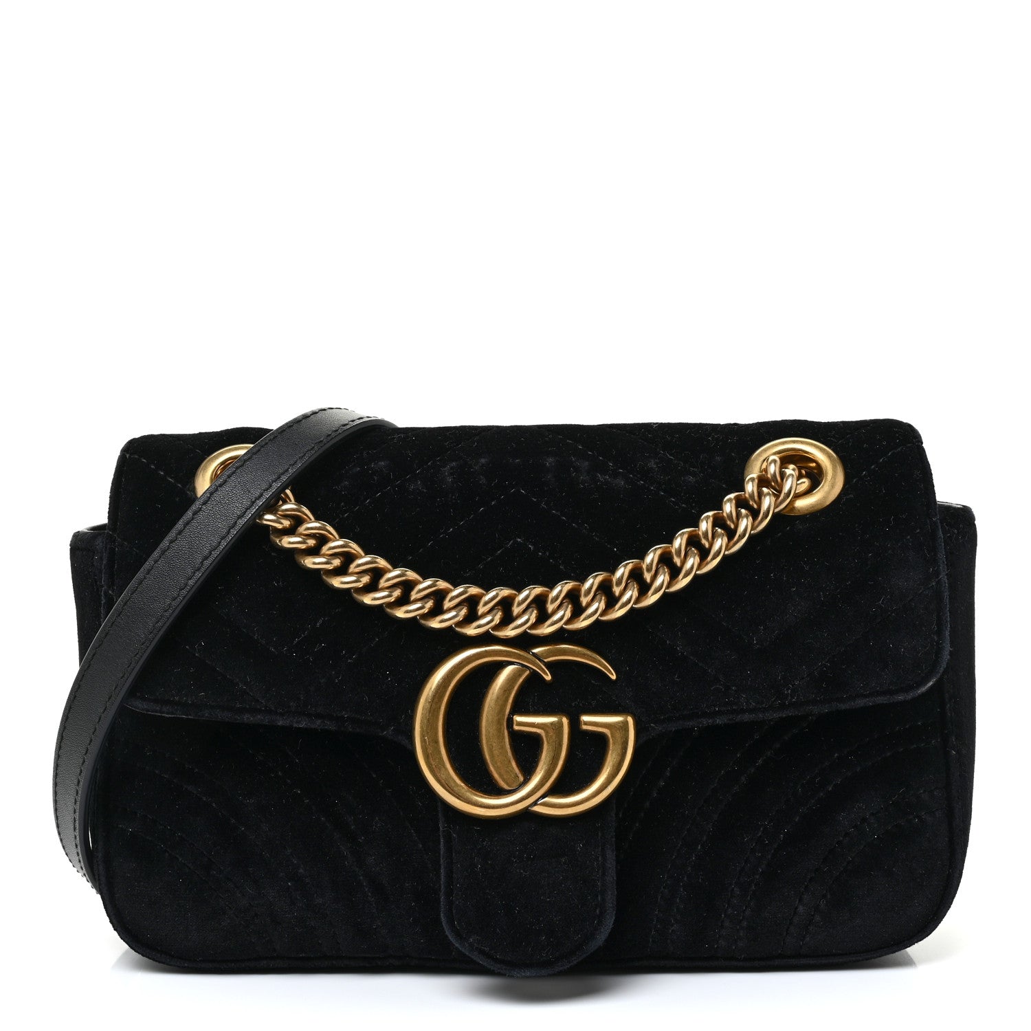 Gucci Velvet Matelasse Mini GG Marmont Shoulder Bag Black 1 of 17