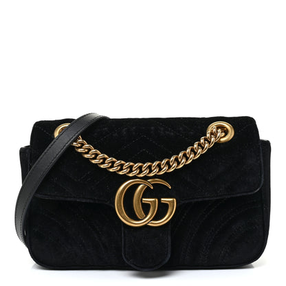 Gucci Velvet Matelasse Mini GG Marmont Shoulder Bag Black 1 of 17