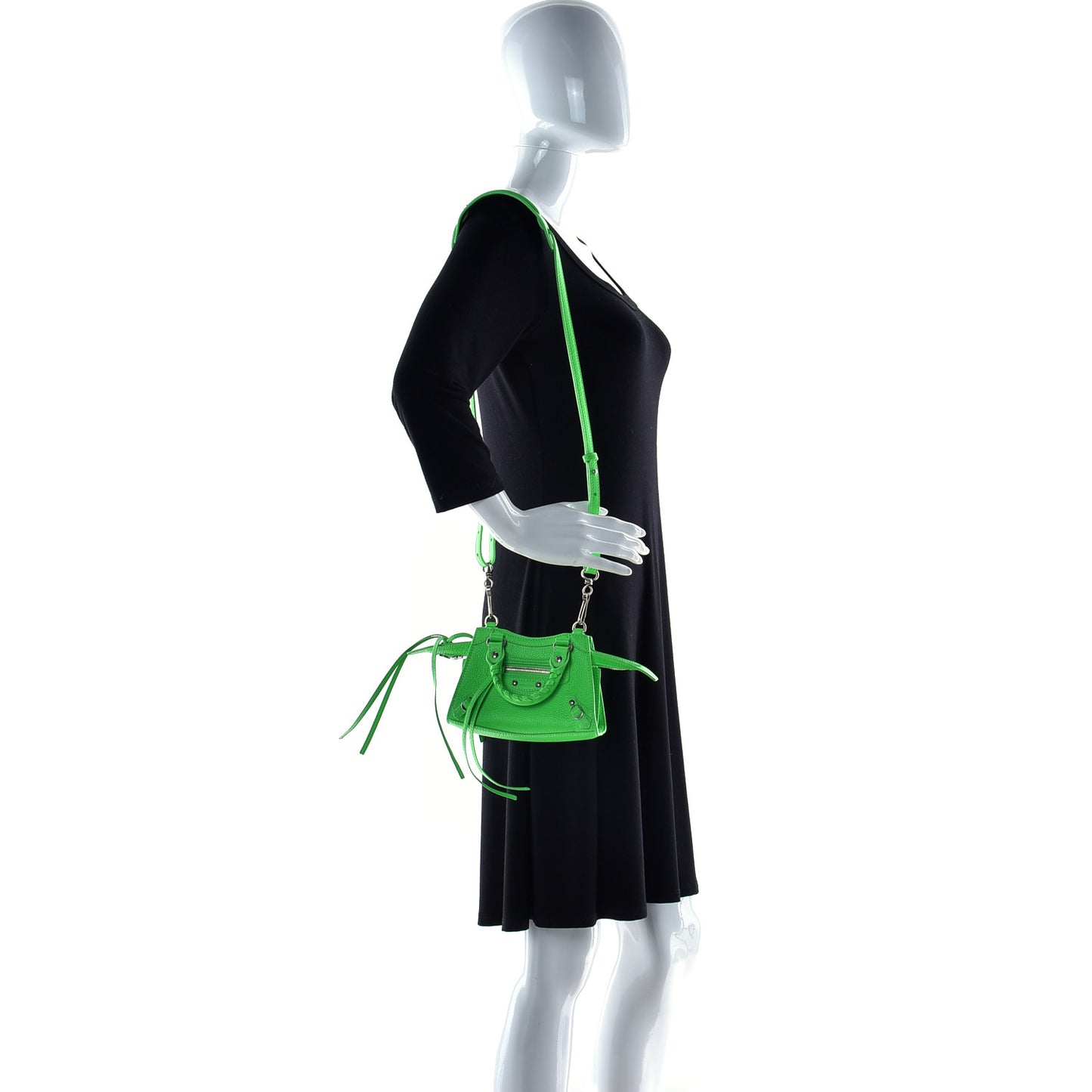Grained Calfskin Neo Classic Silver Hardware Nano City Crossbody Fluo Green