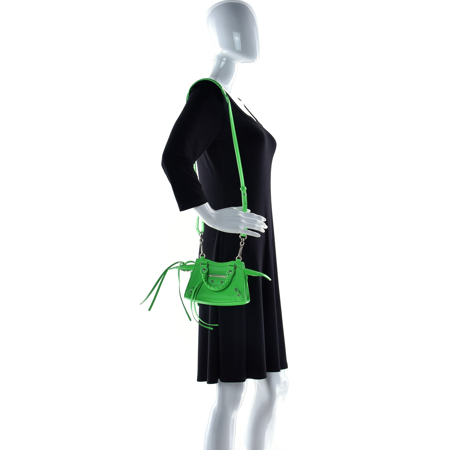 Balenciaga Grained Calfskin Neo Classic Silver Hardware Nano City Crossbody Fluo Green 2 of 10