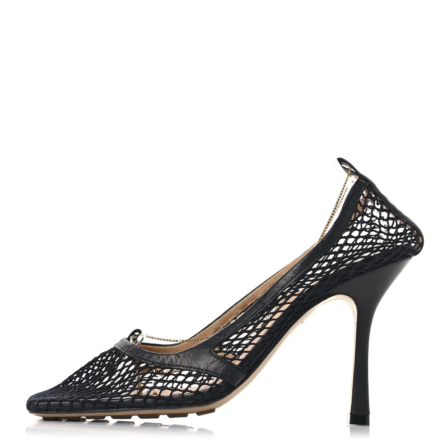 Mesh Calfskin Stretch Chain Strap 90mm Pumps 39.5 Black