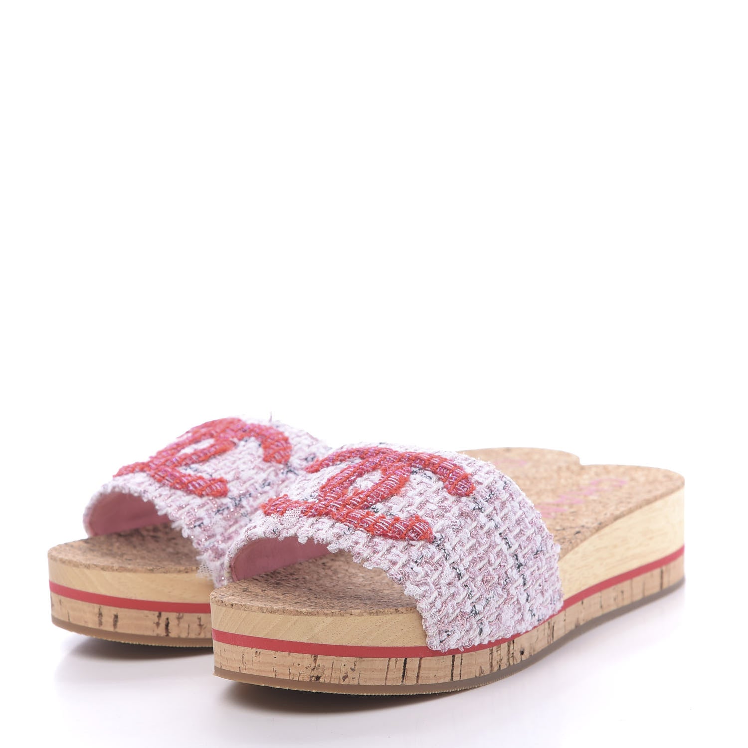 Chanel Tweed Cork Mule Sandal 40 Pink Red 3 of 9