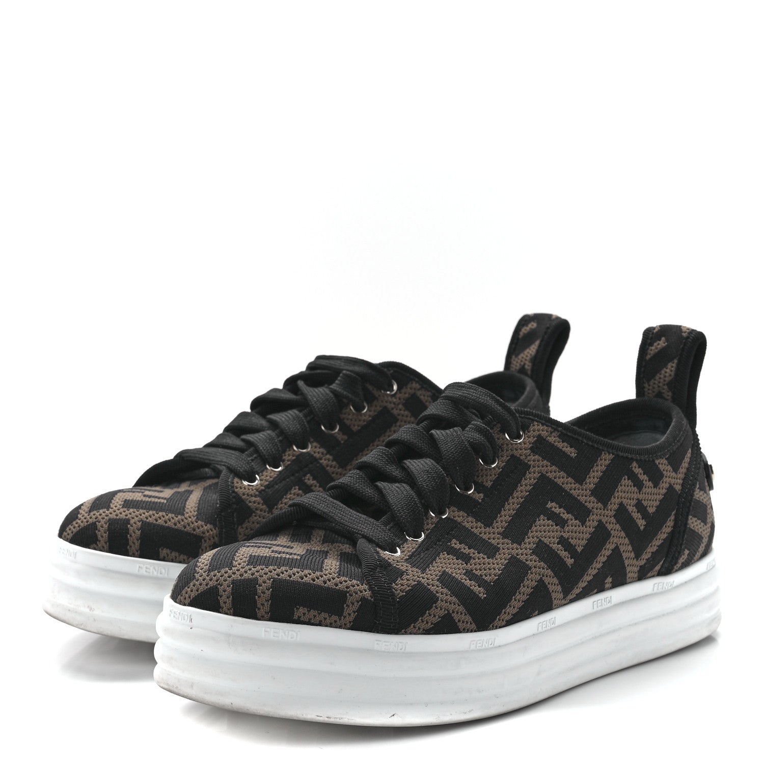 Fendi Fabric FF Micro-Perforated Rise Low Top Sneakers 36 Tobacco Black 3 of 8