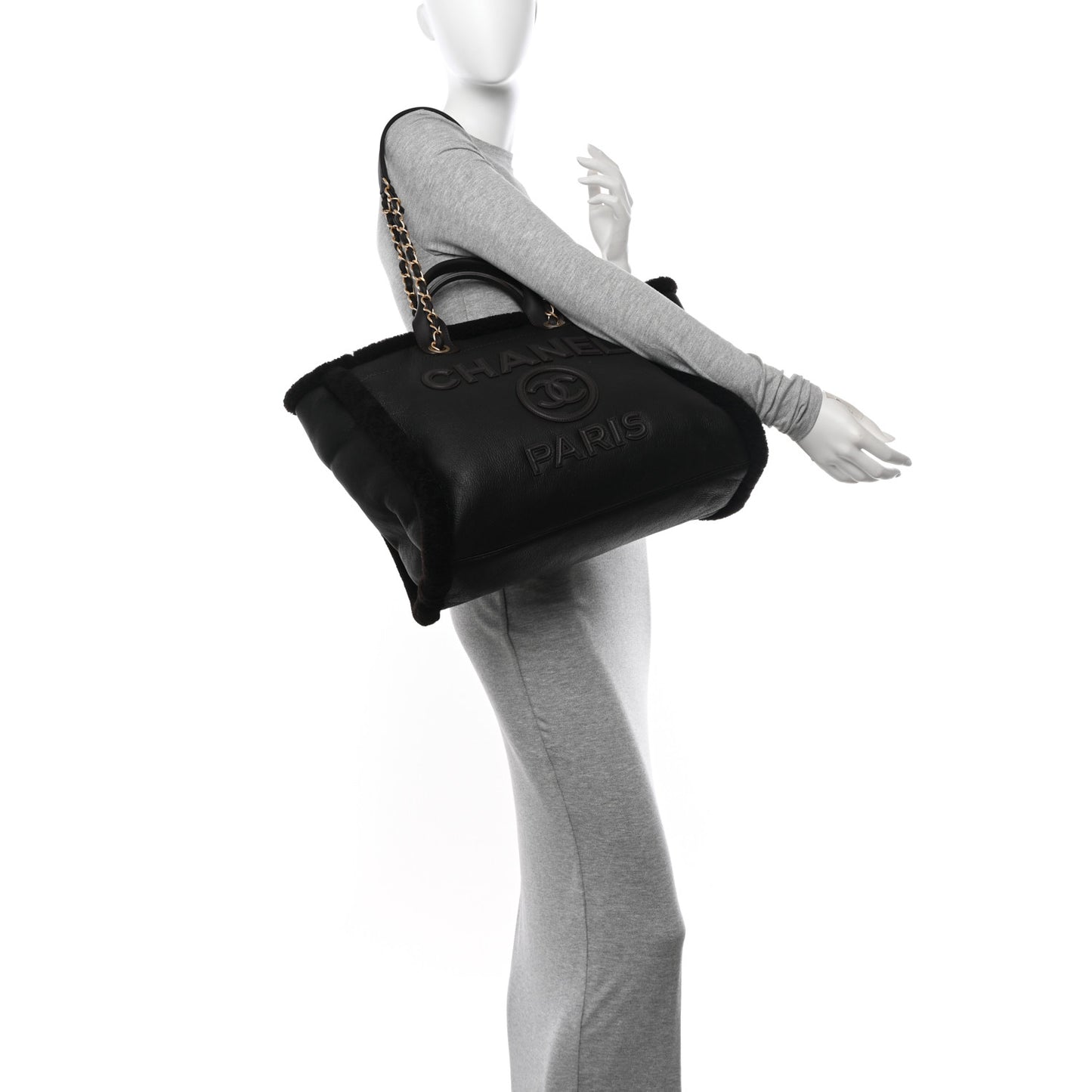 Lambskin Shearling Medium Deauville Tote Dark Brown