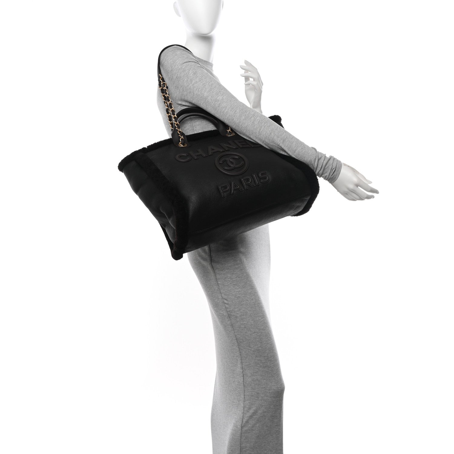 Chanel Lambskin Shearling Medium Deauville Tote Dark Brown 2 of 12