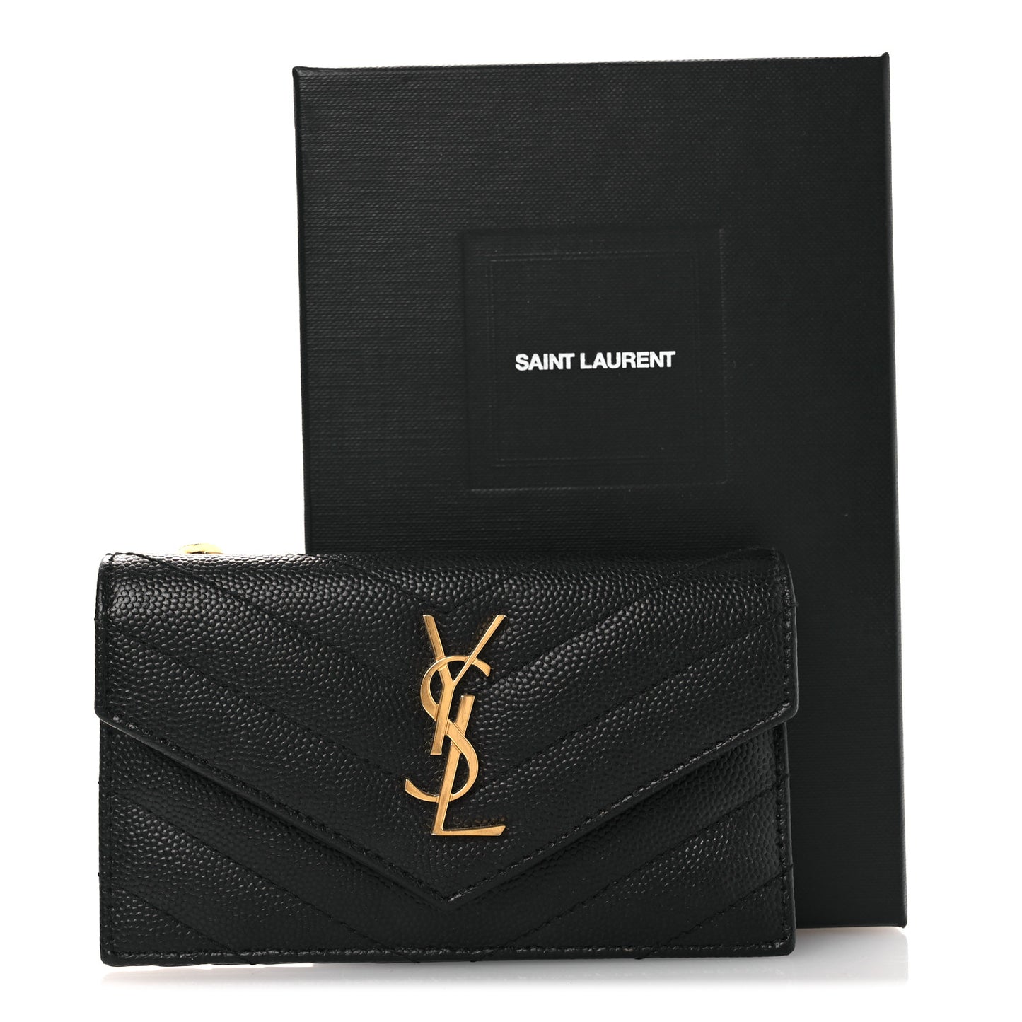 Grain De Poudre Matelasse Chevron Monogram Compact Wallet Black