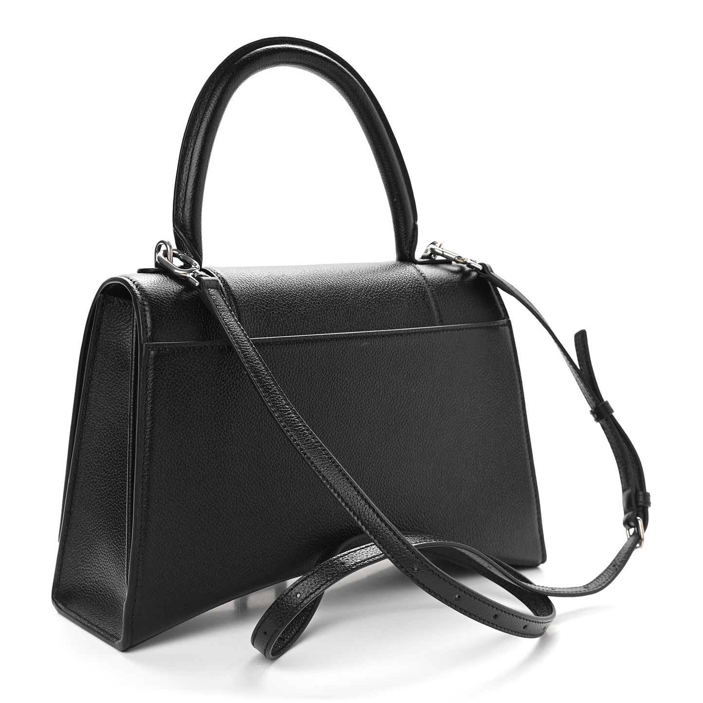 Grained Calfskin Medium Hourglass Top Handle Bag Black