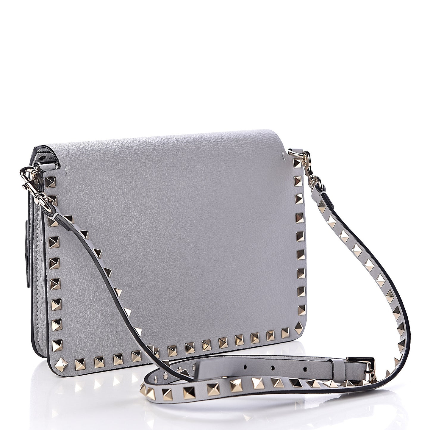 Pebbled Calfskin Rockstud Side Slip Crossbody Pastel Grey