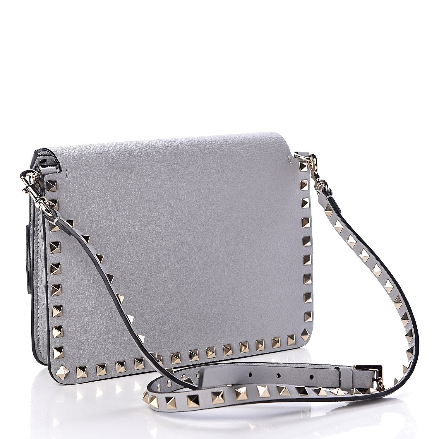 Valentino Garavani Pebbled Calfskin Rockstud Side Slip Crossbody Pastel Grey 3 of 9