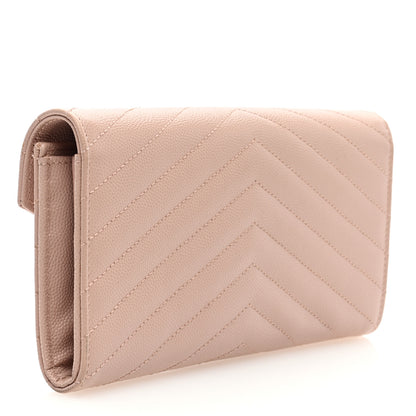 Saint Laurent Grain De Poudre Matelasse Chevron Monogram Flap Wallet Pink 3 of 6