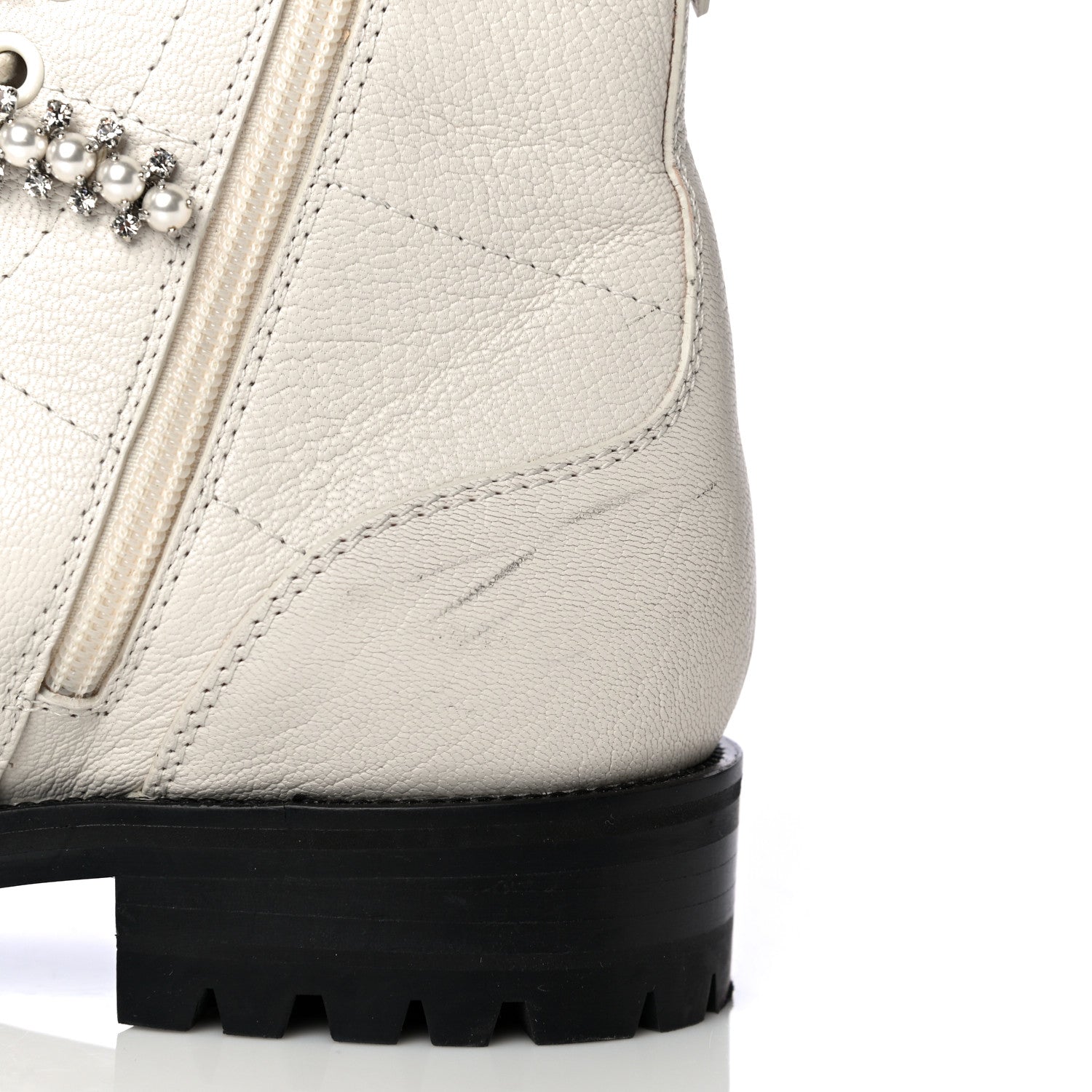 Jimmy Choo Goatskin Pearl Embellished Cruz Combat Boots 38.5 White 11 of 17