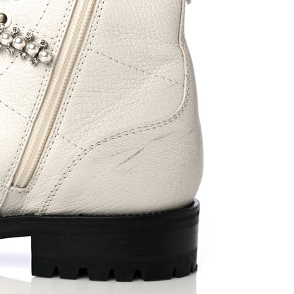 Jimmy Choo Goatskin Pearl Embellished Cruz Combat Boots 38.5 White 11 of 17